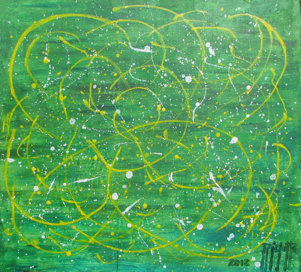 Yellow Swirls on Green - Square by Danny Ricketts